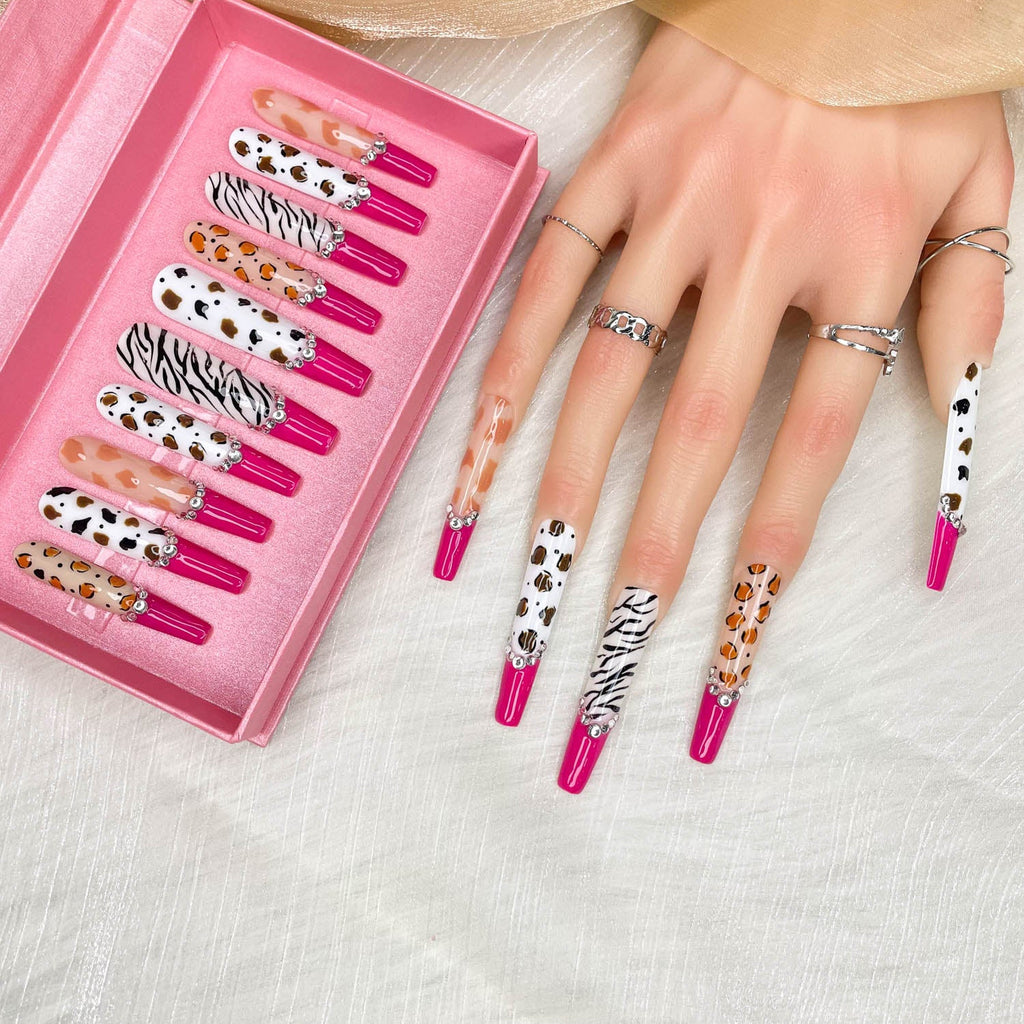 10pcs Handmade Press On Nails Glitte rGold Diamond Extra Long Stiletto Reusable Gel UV FinishedFalse Nails